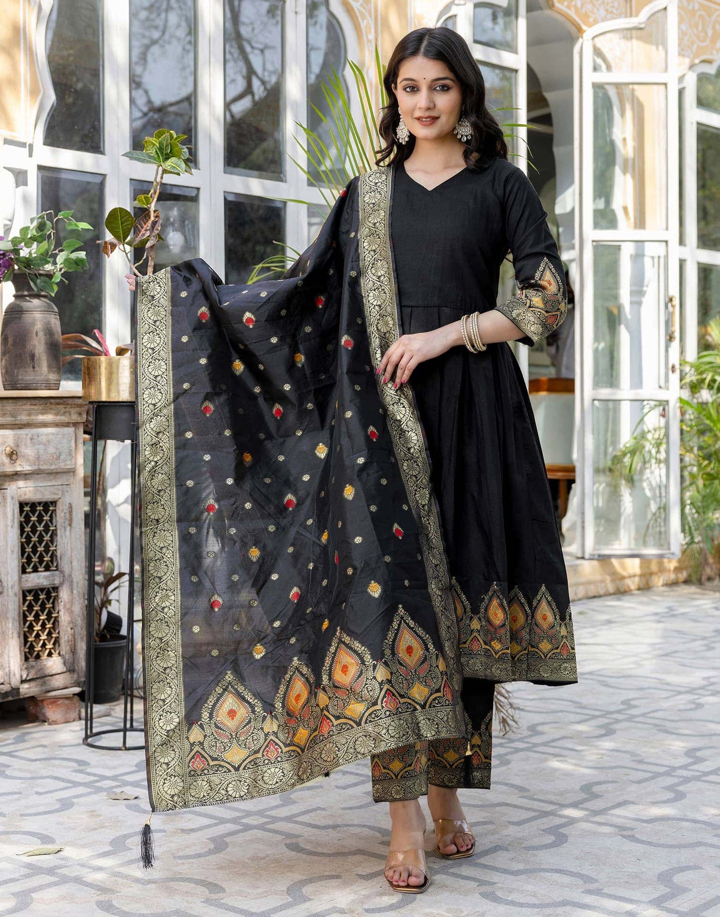 Rayon Weaving Anarkali Kurta with Pant & Dupatta