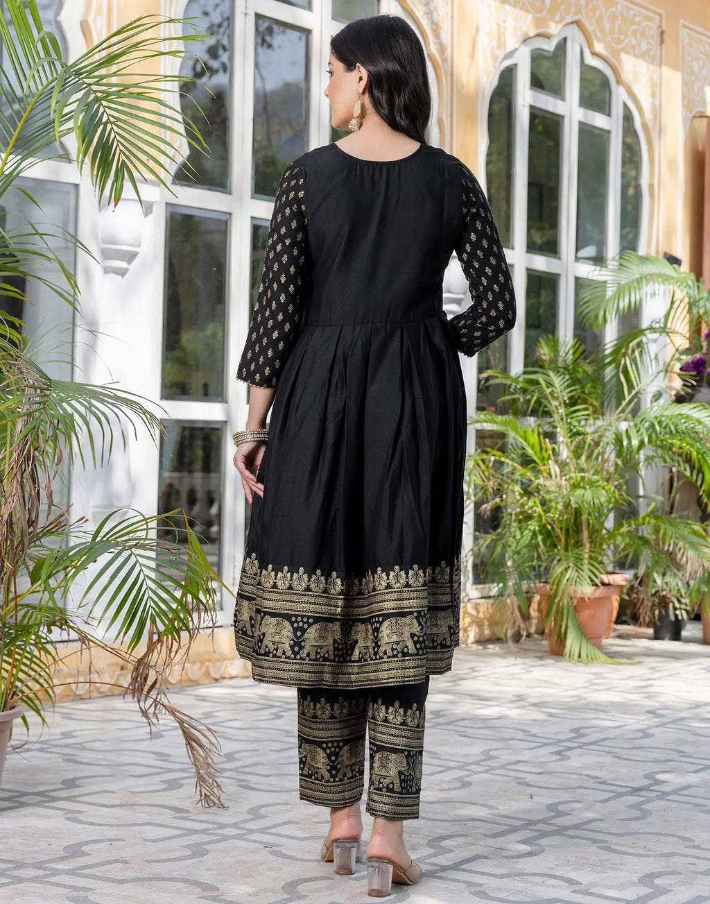 Rayon Foil Print Anarkali 3 Piece Kurta Set