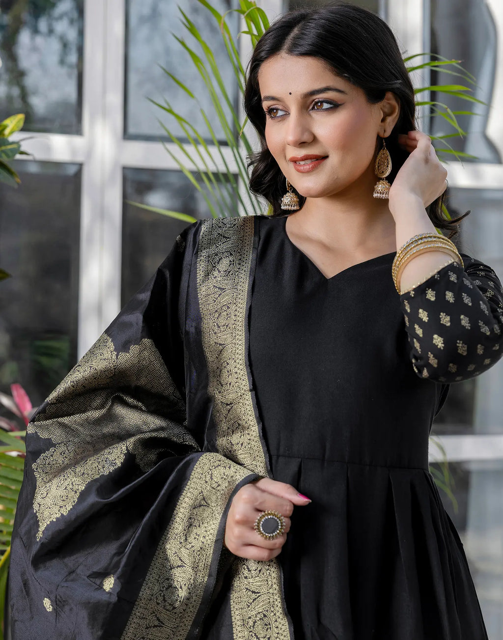 Rayon Foil Print Anarkali 3 Piece Kurta Set