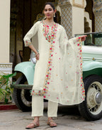 Silk Blend Embroidered Straight 3 Piece Kurta Set