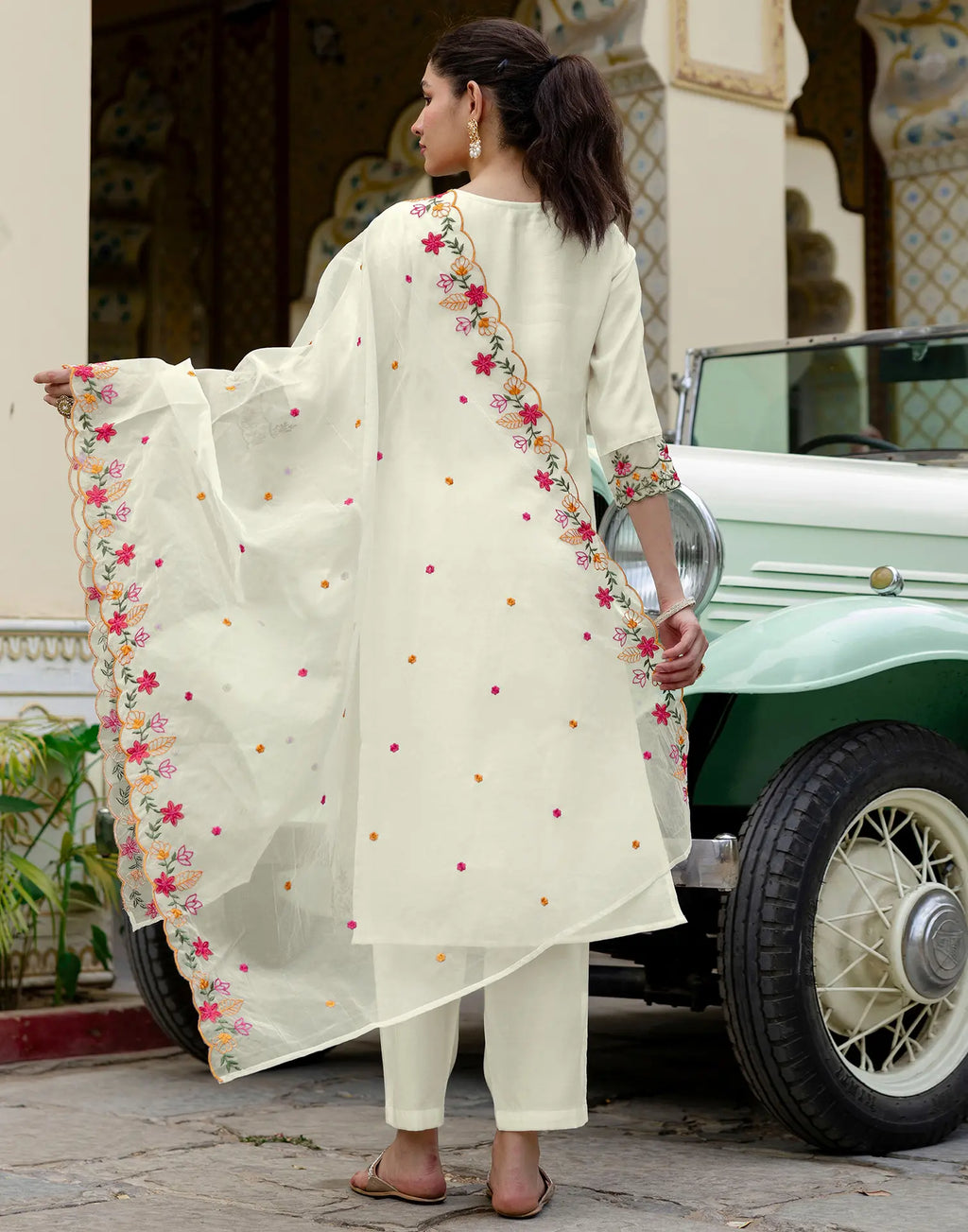 Silk Blend Embroidered Straight 3 Piece Kurta Set