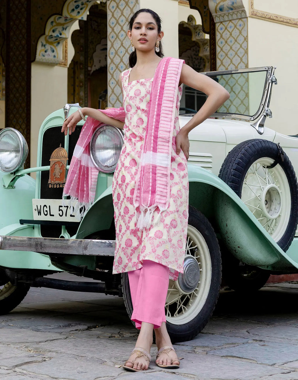 Chanderi Woven Straight 3 Piece Kurta Set