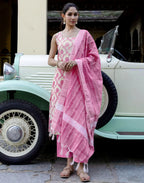 Chanderi Woven Straight 3 Piece Kurta Set