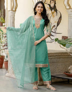 Shimmer Net Embroidered Straight 3 Piece Kurta Set