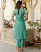 Shimmer Net Embroidered Straight 3 Piece Kurta Set