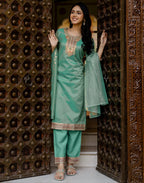 Shimmer Net Embroidered Straight 3 Piece Kurta Set