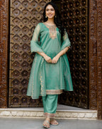 Shimmer Net Embroidered Straight 3 Piece Kurta Set