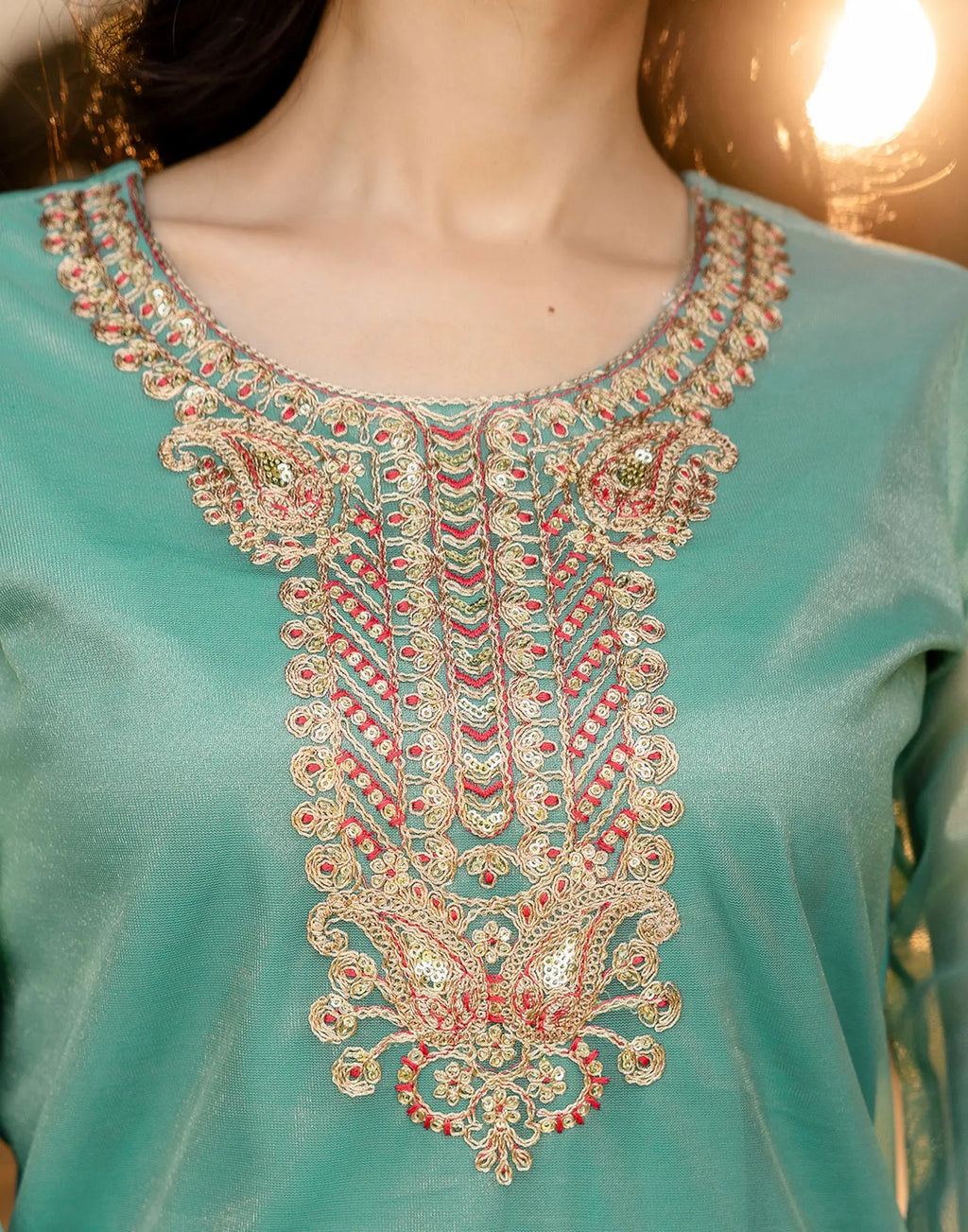 Shimmer Net Embroidered Straight 3 Piece Kurta Set