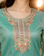 Shimmer Net Embroidered Straight 3 Piece Kurta Set