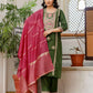 Silk Blend Embroidery Work and Embroidery Lace Straight Kurta with Pant & Dupatta