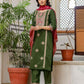 Silk Blend Embroidery Work and Embroidery Lace Straight Kurta with Pant & Dupatta