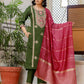 Silk Blend Embroidery Work and Embroidery Lace Straight Kurta with Pant & Dupatta