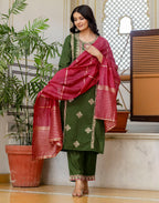 Silk Blend Embroidered Straight 3 Piece Kurta Set