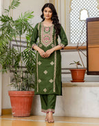 Silk Blend Embroidered Straight 3 Piece Kurta Set