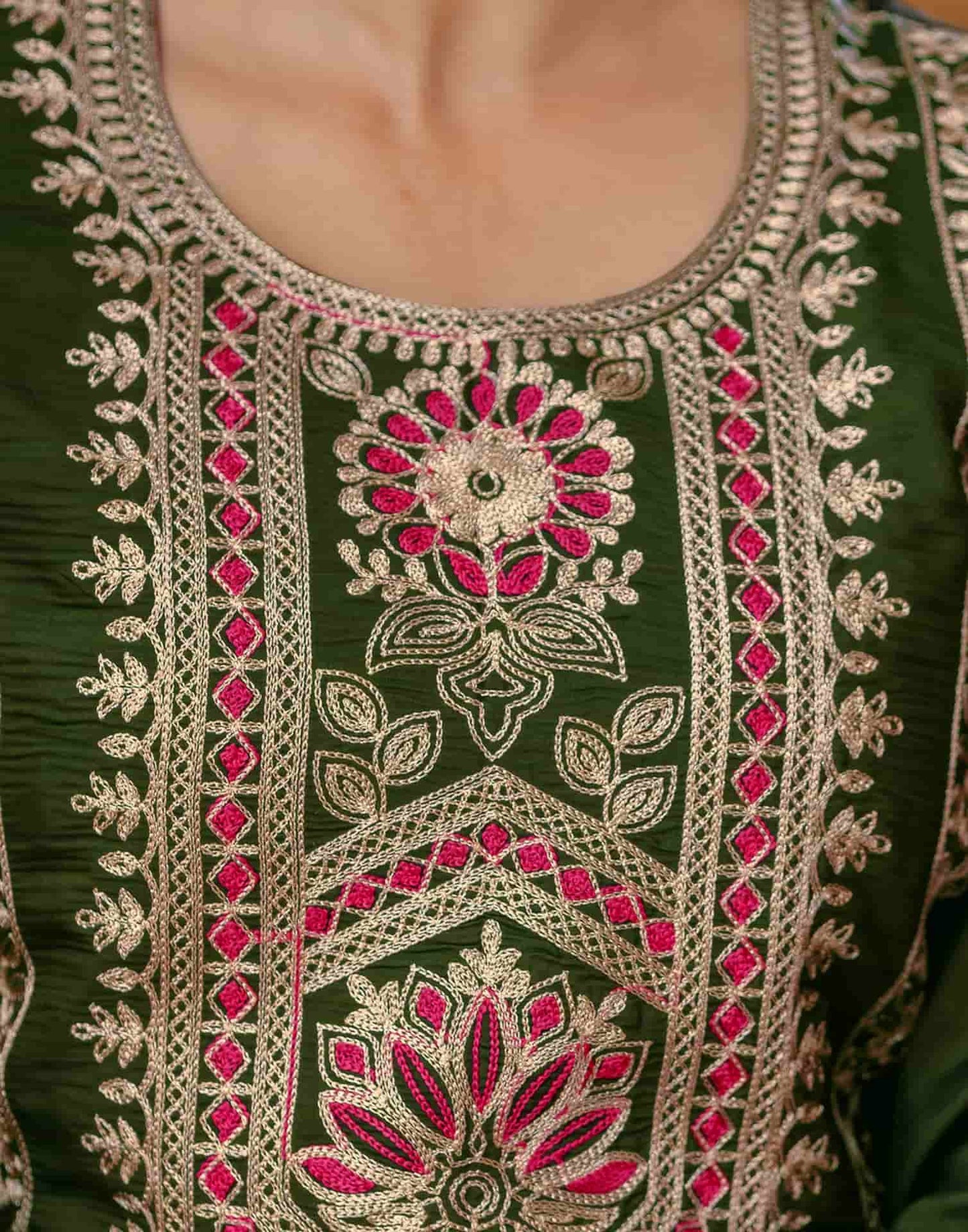 Silk Blend Embroidery Work and Embroidery Lace Straight Kurta with Pant & Dupatta