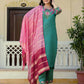 Silk Embroidery Work Straight Kurta with Pant & Dupatta