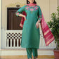 Silk Embroidery Work Straight Kurta with Pant & Dupatta