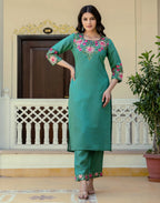 Silk Blend Embroidered Straight 3 Piece Kurta Set