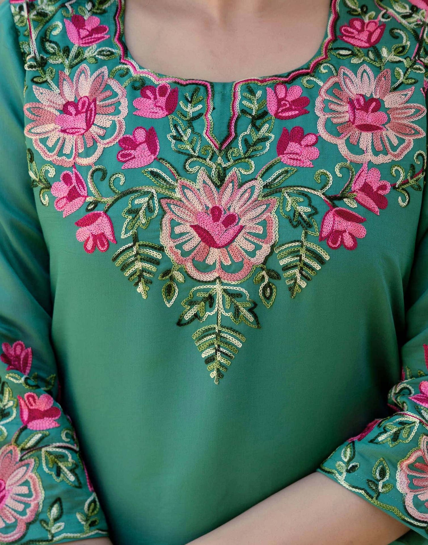 Silk Embroidery Work Straight Kurta with Pant & Dupatta
