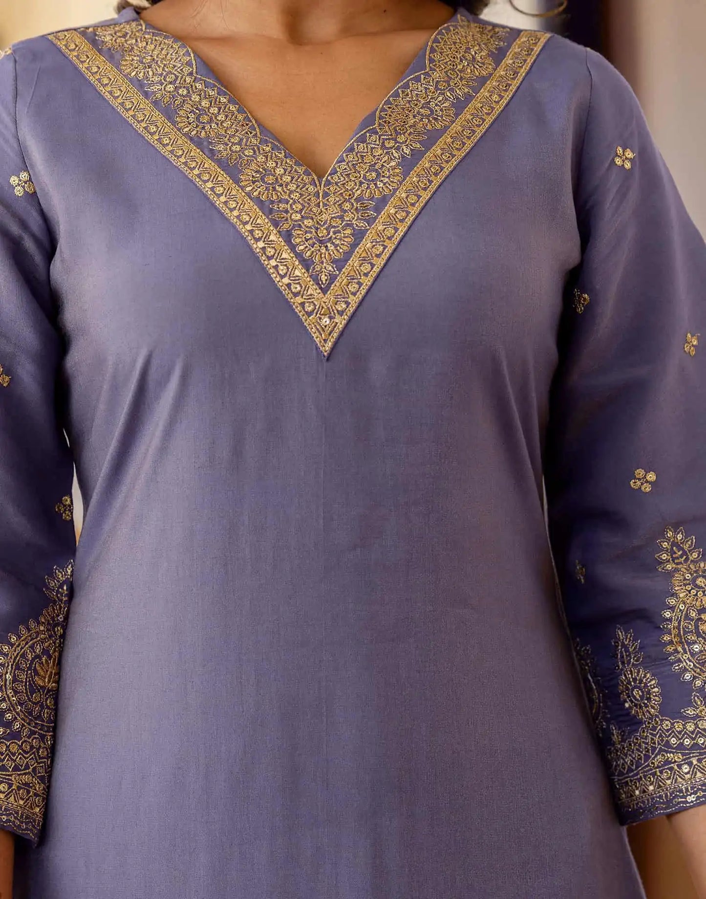 Silk Blend Embroidery and Sequins Work Straight Kurta with Pant & Dupatta