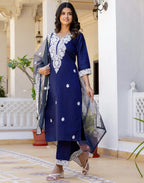 Taffeta Embroidered Straight 3 Piece Kurta Set