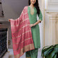 Silk Embroidered Straight Kurta with Pant & Dupatta