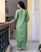Silk Blend Embroidered Straight 3 Piece Kurta Set