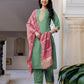 Silk Embroidered Straight Kurta with Pant & Dupatta