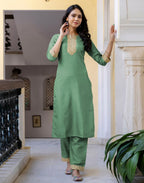 Silk Blend Embroidered Straight 3 Piece Kurta Set