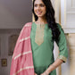 Silk Embroidered Straight Kurta with Pant & Dupatta
