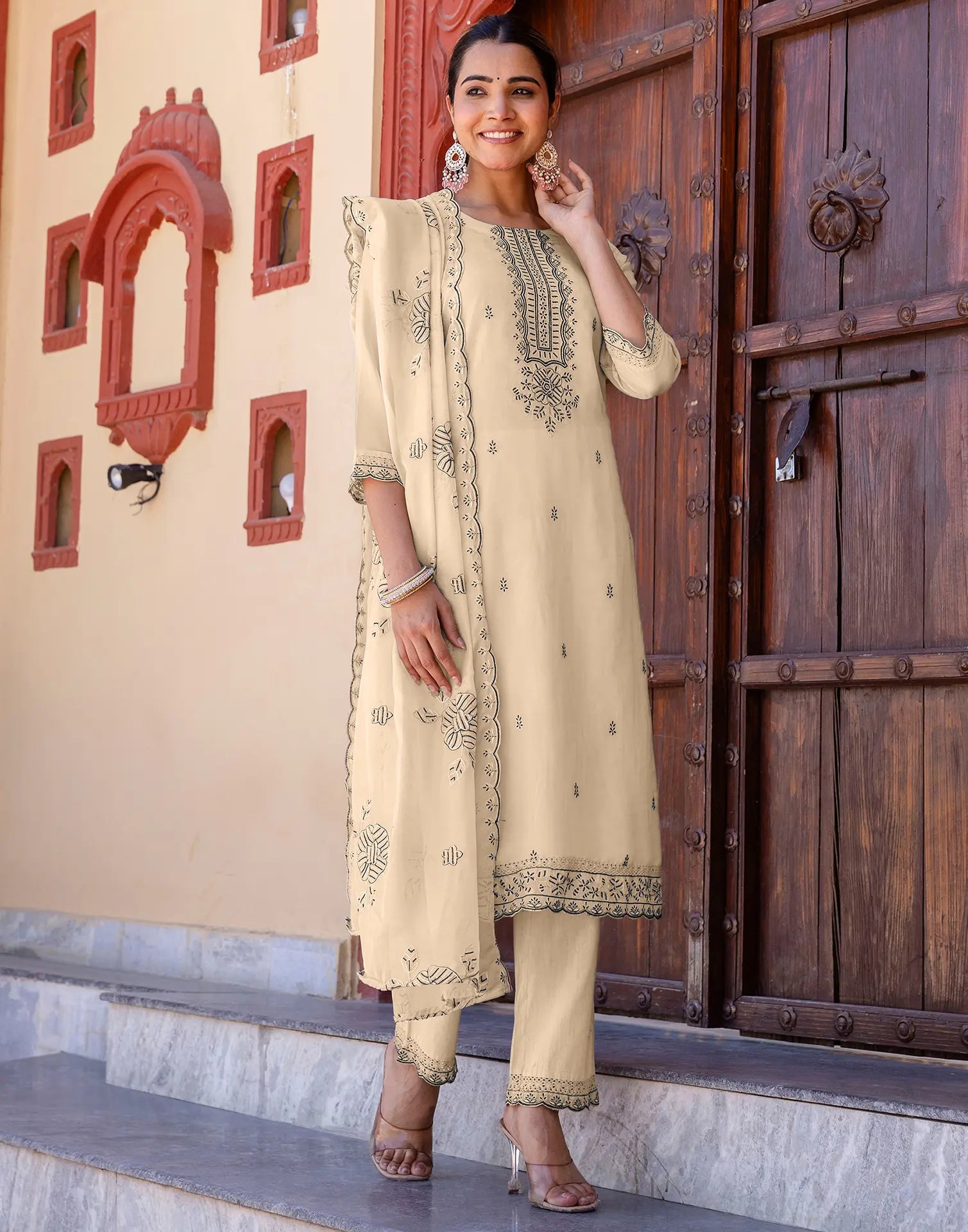Organza Embroidered Straight 3 Piece Kurta Set