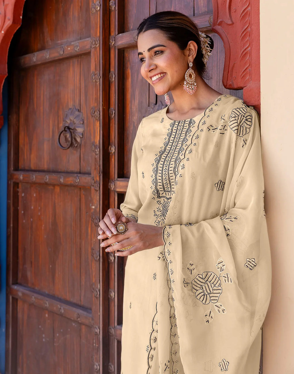 Organza Embroidered Straight 3 Piece Kurta Set