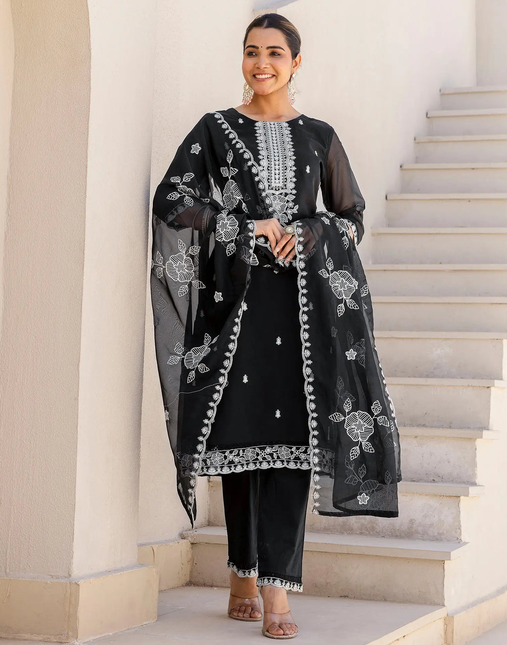 Organza Embroidered Straight 3 Piece Kurta Set