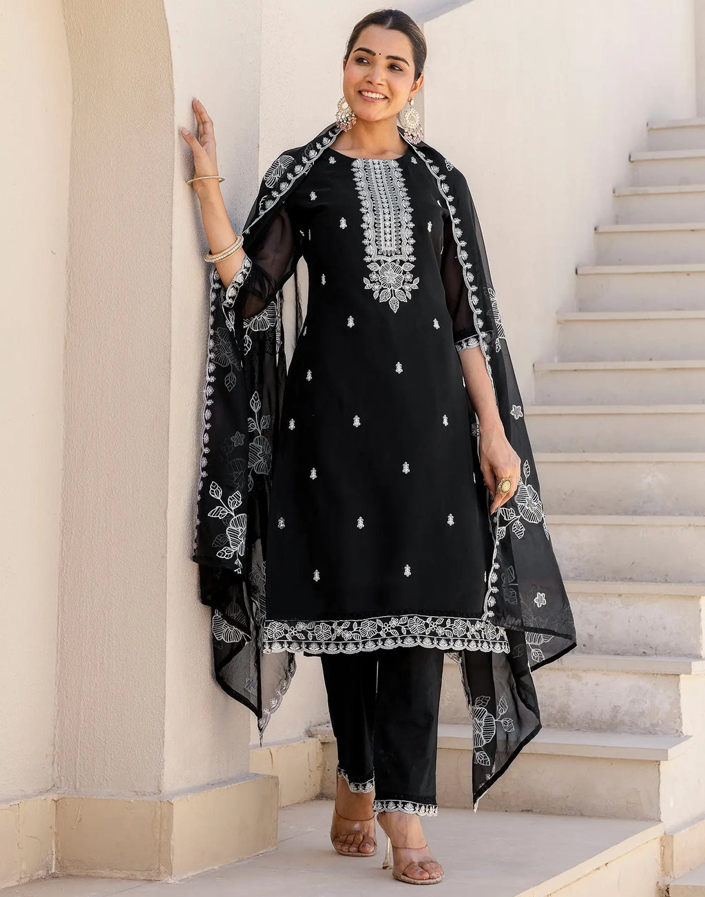 Organza Embroidered Straight 3 Piece Kurta Set