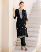 Organza Embroidered Straight 3 Piece Kurta Set