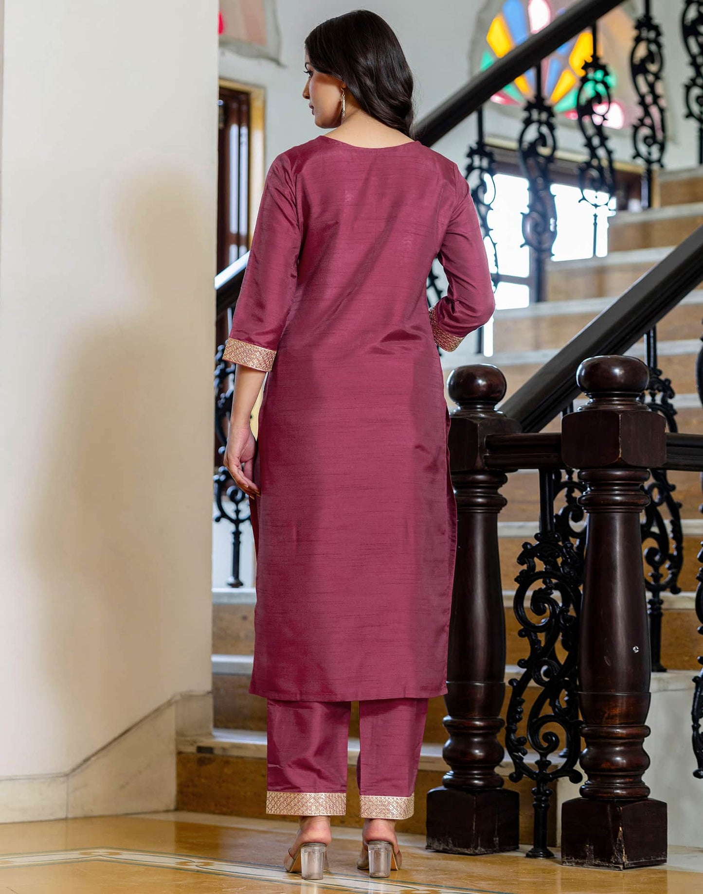 Silk Sequence Straight Kurta with Pant & Dupatta