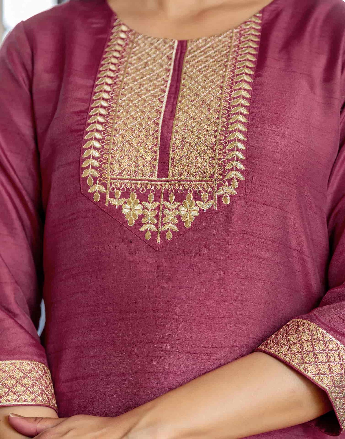 Silk Sequence Straight Kurta with Pant & Dupatta
