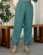 Silk Blend Embroidered Straight 3 Piece Kurta Set