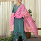 Silk Blend Embroidered Straight Kurta with Pant & Dupatta
