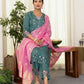 Silk Blend Embroidered Straight Kurta with Pant & Dupatta
