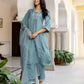Silk Blend Embroidered Straight Kurta with Pant & Dupatta