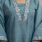 Silk Blend Embroidered Straight Kurta with Pant & Dupatta