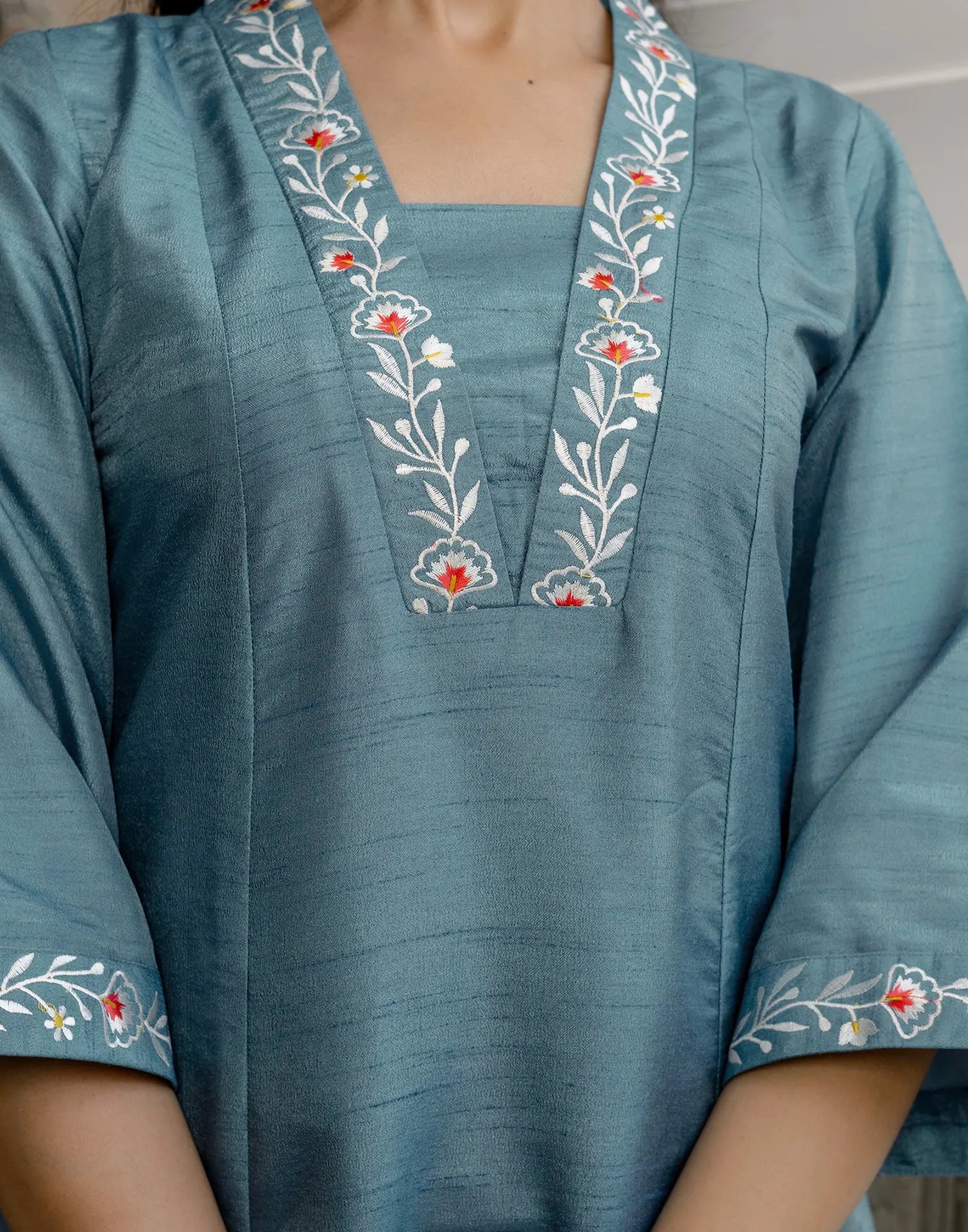 Silk Blend Embroidered A-Line 3 Piece Kurta Set
