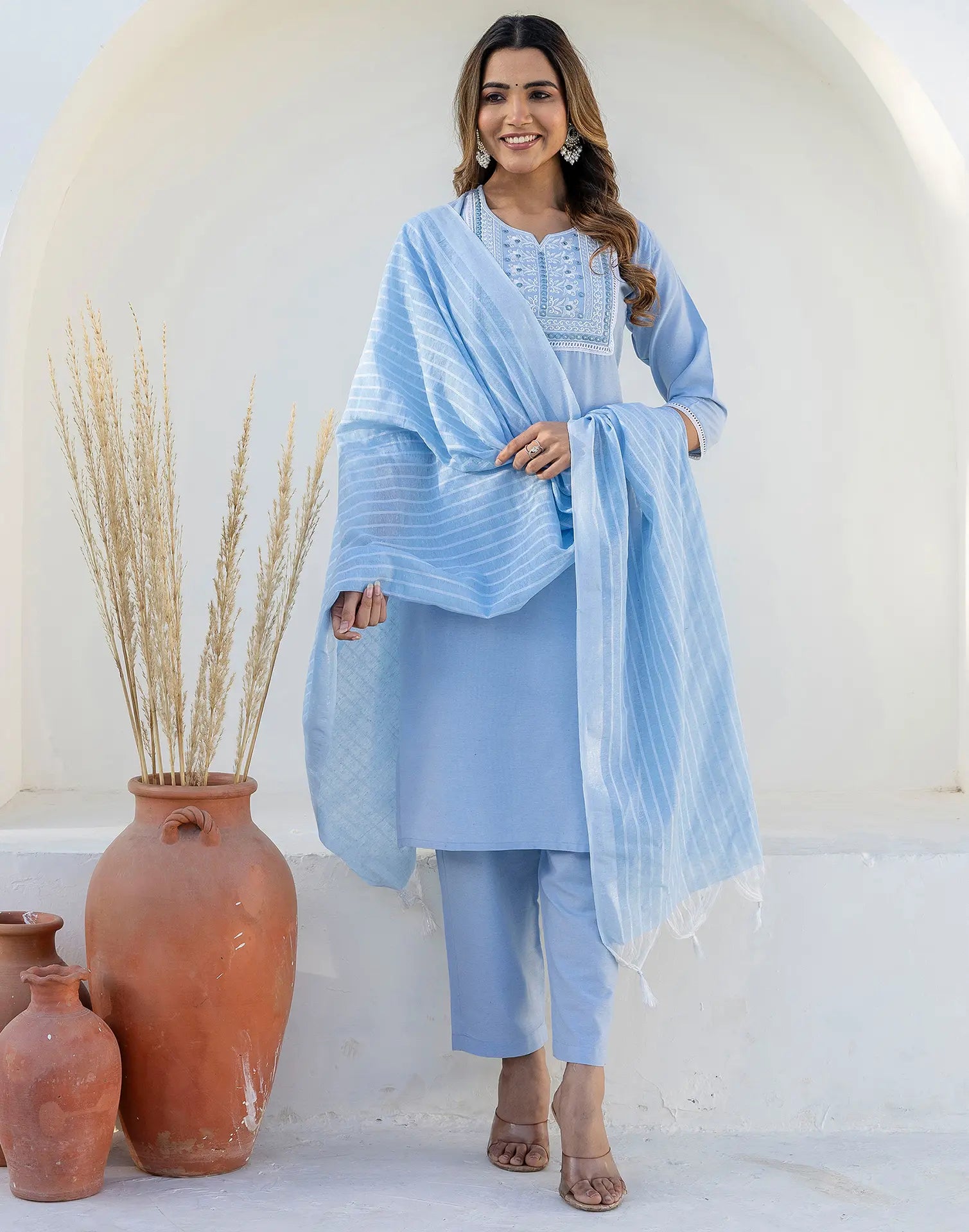 Pure Cotton Embroidered Straight 3 Piece Kurta Set