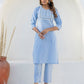 Cotton Embroidery and Mirror Work A-Line Kurta with Pant & Dupatta