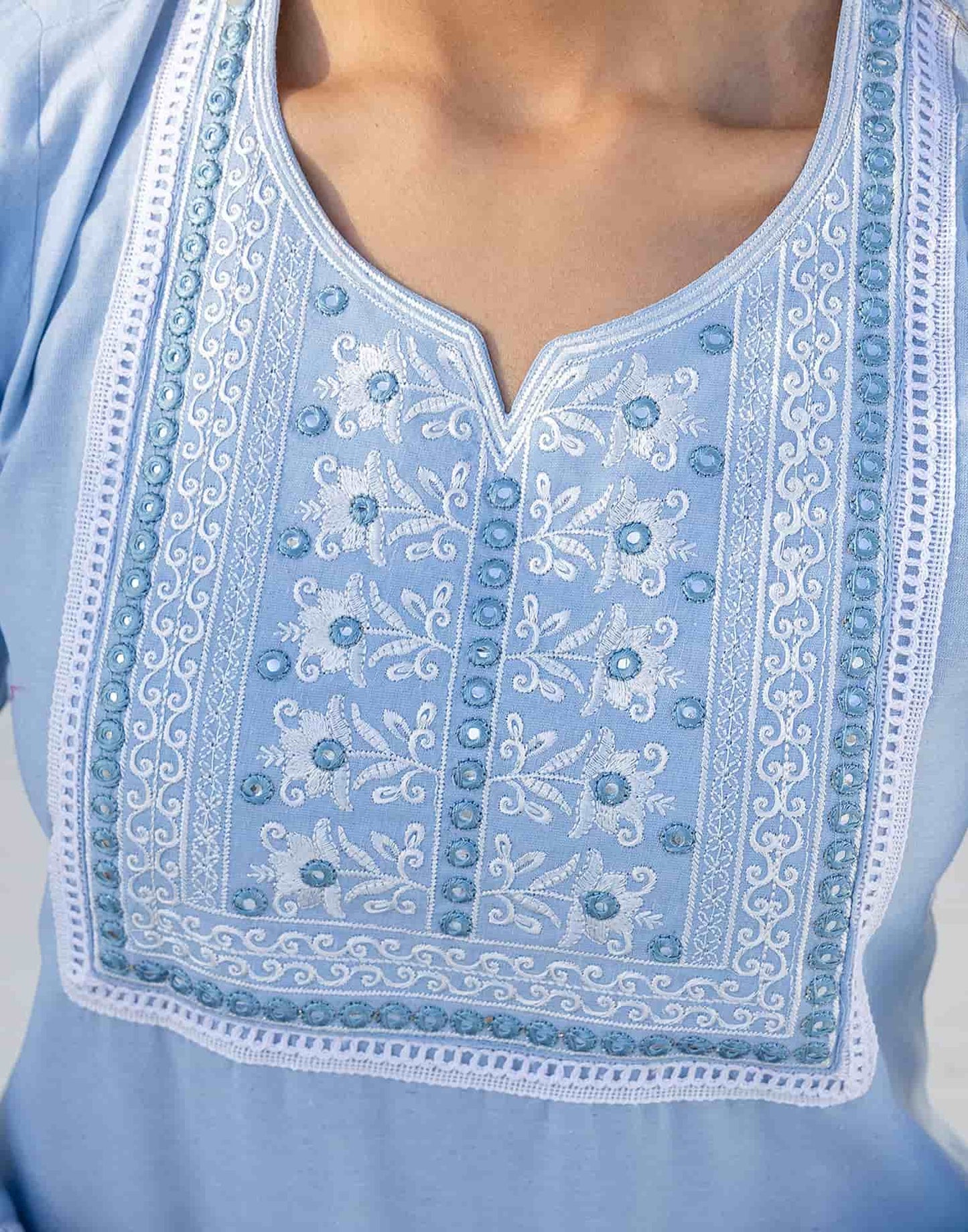 Cotton Embroidery and Mirror Work A-Line Kurta with Pant & Dupatta