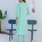 Cotton Embroidery and Mirror Work A-Line Kurta with Pant & Dupatta