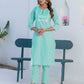 Cotton Embroidery and Mirror Work A-Line Kurta with Pant & Dupatta