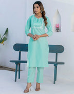 Pure Cotton Embroidered Straight 3 Piece Kurta Set