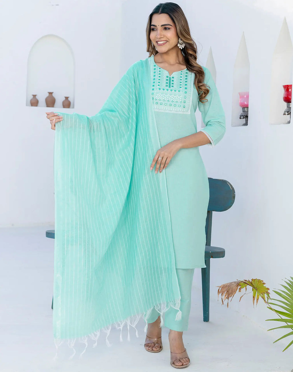 Pure Cotton Embroidered Straight 3 Piece Kurta Set
